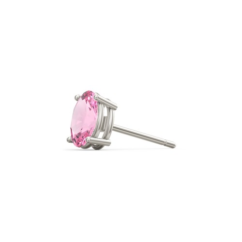 Classic Oval Birthstone Single Stud – 9kt White Gold with Pink Tourmaline