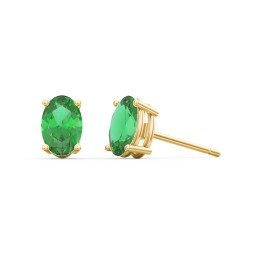 Classic Oval Birthstone Stud Earrings in 9K Solid Yellow Gold with Emerald