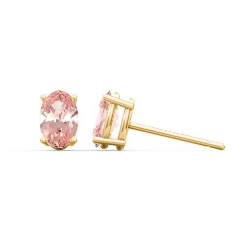 Classic Oval Birthstone Stud Earrings – 9kt Yellow Gold with Morganite