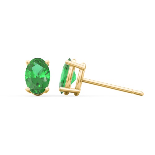 Classic Oval Birthstone Stud Earrings – 9kt Yellow Gold with Emerald