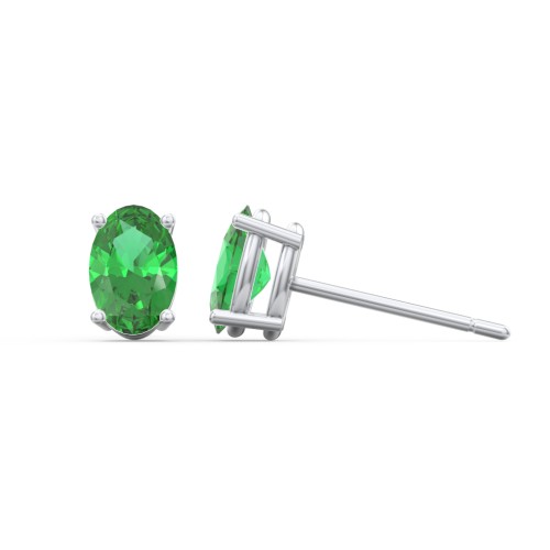 Classic Oval Birthstone Stud Earrings – Sterling Silver with Emerald