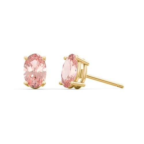 Classic Oval Birthstone Stud Earrings – 9kt Yellow Gold with Morganite