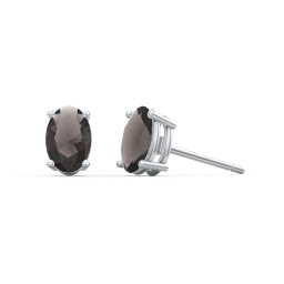 Classic Oval Birthstone Stud Earrings in 925 Sterling Silver with Smokey Quartz