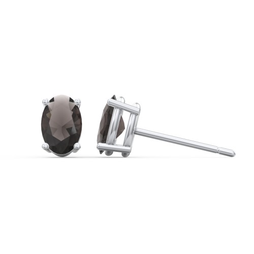 Classic Oval Birthstone Stud Earrings – Sterling Silver with Smokey Quartz
