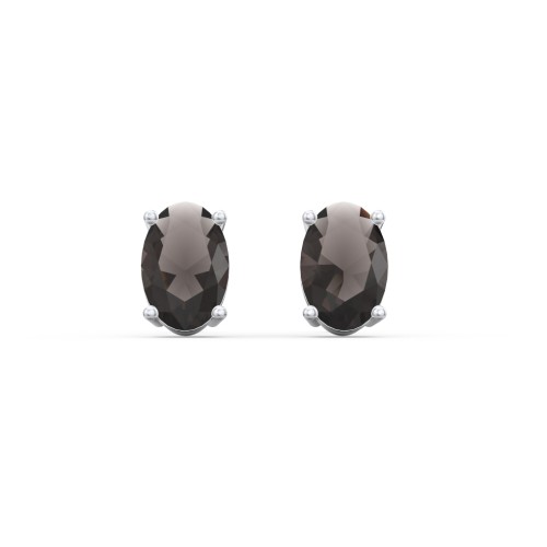 Classic Oval Birthstone Stud Earrings – Sterling Silver with Smokey Quartz