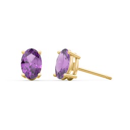 Classic Oval Birthstone Stud Earrings in 9K Solid Yellow Gold with Amethyst