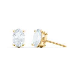 Classic Oval Birthstone Stud Earrings in 9K Solid Yellow Gold with Aquamarine
