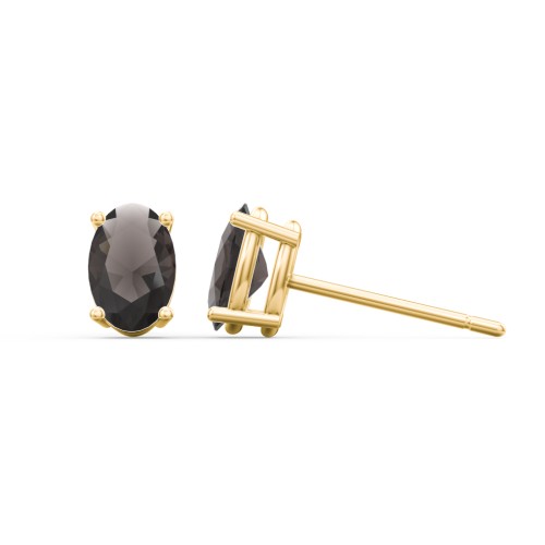Classic Oval Birthstone Stud Earrings – 9kt Yellow Gold with Smokey Quartz