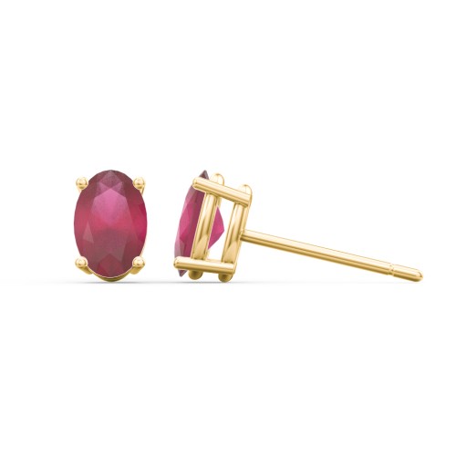Classic Oval Birthstone Stud Earrings – 9kt Yellow Gold with Ruby