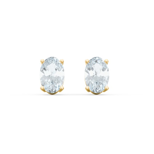 Classic Oval Birthstone Stud Earrings – 9kt Yellow Gold with Aquamarine