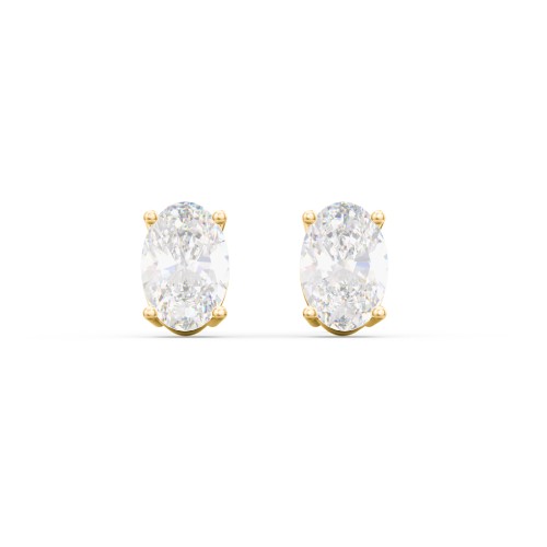 Classic Oval Birthstone Stud Earrings – 9kt Yellow Gold with Diamond