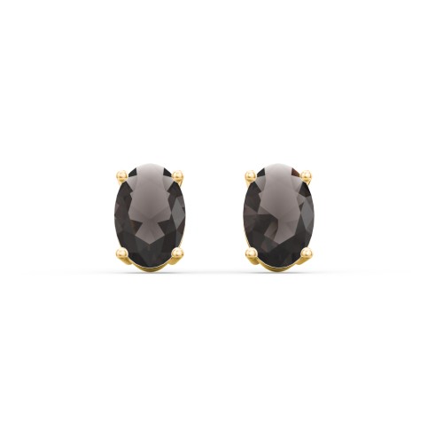 Classic Oval Birthstone Stud Earrings – 9kt Yellow Gold with Smokey Quartz