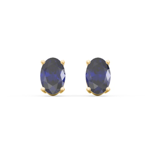 Classic Oval Birthstone Stud Earrings – 9kt Yellow Gold with Blue Sapphire
