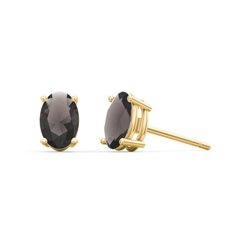 Classic Oval Birthstone Stud Earrings – 9kt Yellow Gold with Smokey Quartz
