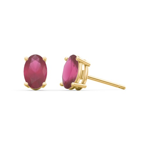 Classic Oval Birthstone Stud Earrings – 9kt Yellow Gold with Ruby