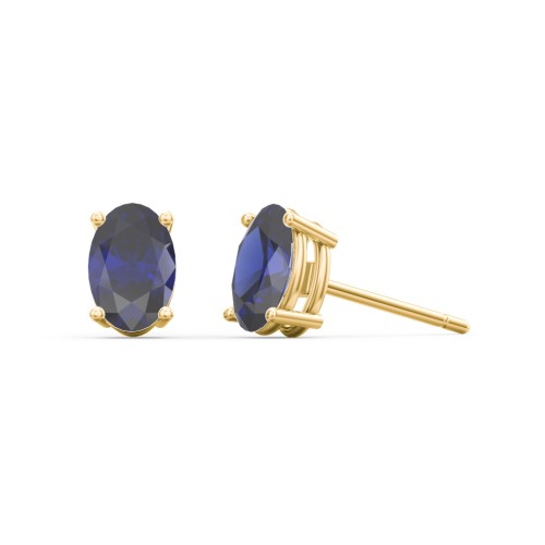 Classic Oval Birthstone Stud Earrings – 9kt Yellow Gold with Blue Sapphire