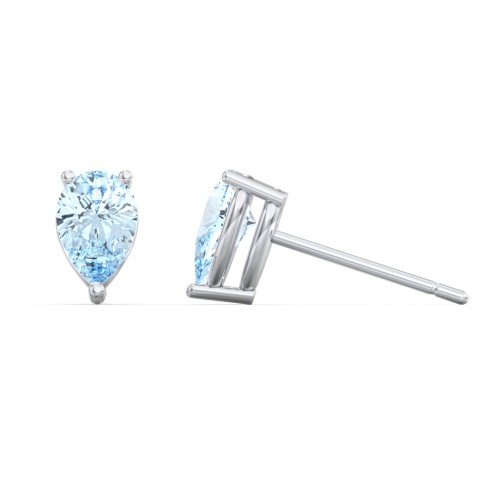 Classic Pear Cut Stud Earrings – Sterling Silver with Aquamarine
