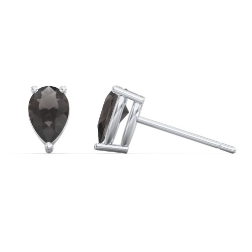 Classic Pear Cut Stud Earrings – Sterling Silver with Smokey Quartz