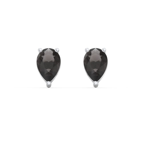 Classic Pear Cut Stud Earrings – Sterling Silver with Smokey Quartz