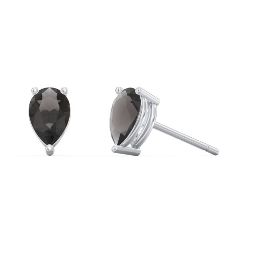 Classic Pear Cut Stud Earrings – Sterling Silver with Smokey Quartz