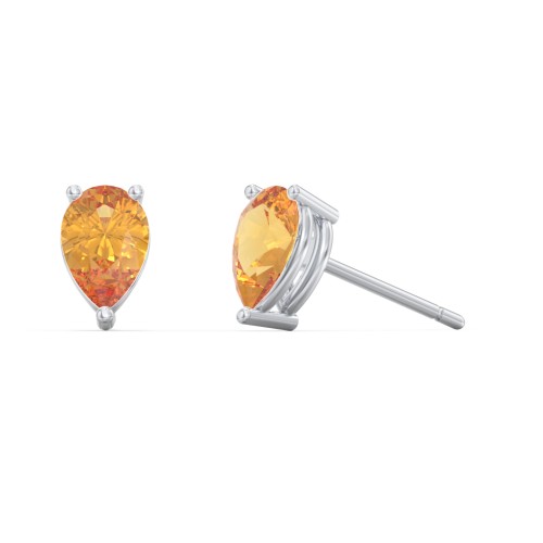 Classic Pear Cut Stud Earrings – Sterling Silver with Citrine