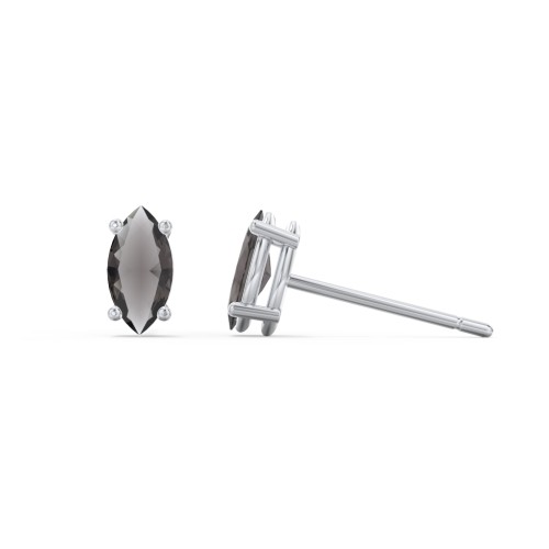 Classic Marquise Cut Stud Earrings – Sterling Silver with Smokey Quartz