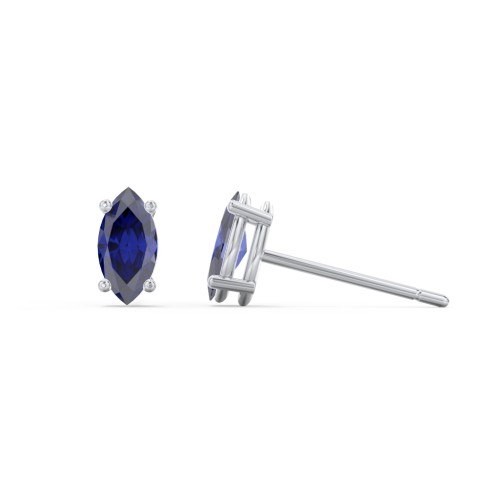 Classic Marquise Cut Stud Earrings – Sterling Silver with Blue Sapphire