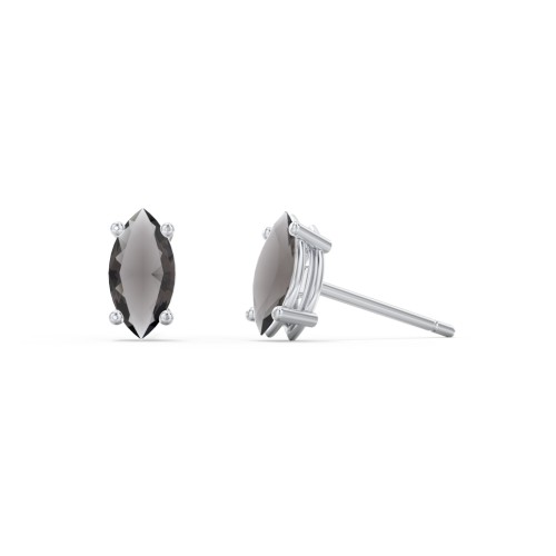 Classic Marquise Cut Stud Earrings – Sterling Silver with Smokey Quartz