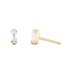 Classic Baguette Cut Stud Earrings in 9K Solid Yellow Gold with Diamond