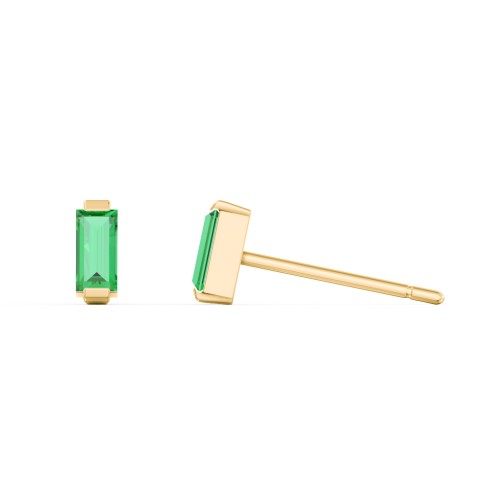 Classic Baguette Cut Stud Earrings – 9kt Yellow Gold with Emerald