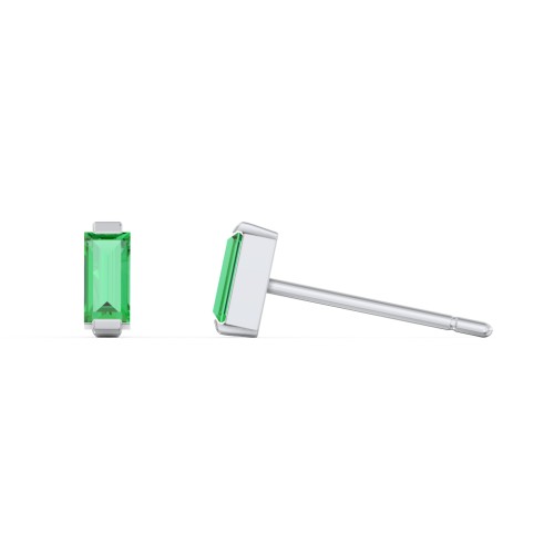 Classic Baguette Cut Stud Earrings – Sterling Silver with Emerald