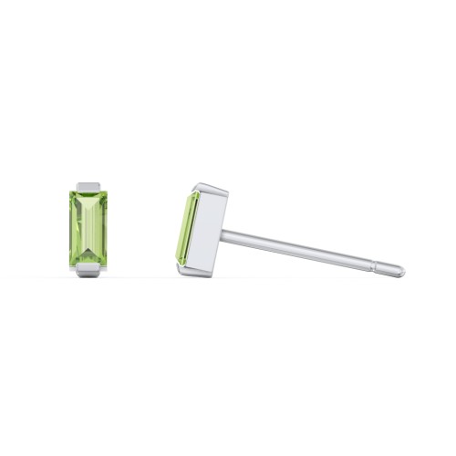 Classic Baguette Cut Stud Earrings – Sterling Silver with Peridot