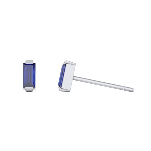 Classic Baguette Cut Stud Earrings – Sterling Silver with Blue Sapphire