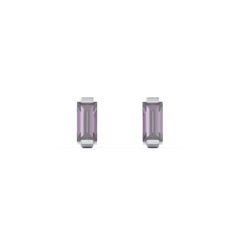 Classic Baguette Cut Stud Earrings – Sterling Silver with Alexandrite