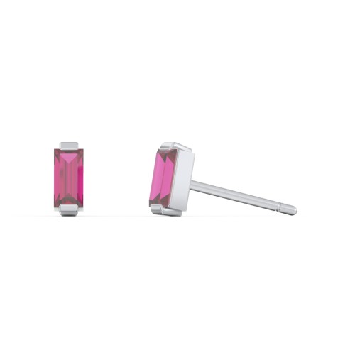 Classic Baguette Cut Stud Earrings – Sterling Silver with Ruby