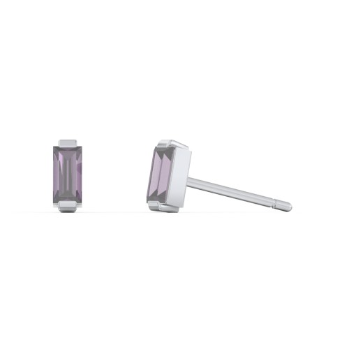 Classic Baguette Cut Stud Earrings – Sterling Silver with Alexandrite