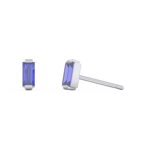 Classic Baguette Cut Stud Earrings – Sterling Silver with Blue Sapphire