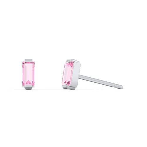 Classic Baguette Cut Stud Earrings – Sterling Silver with Pink Tourmaline