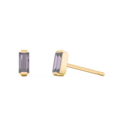 Classic Baguette Cut Stud Earrings in 9K Solid Yellow Gold with Alexandrite