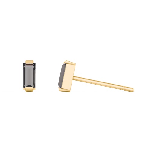 Classic Baguette Cut Stud Earrings – 9kt Yellow Gold with Smokey Quartz