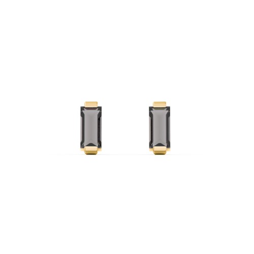Classic Baguette Cut Stud Earrings – 9kt Yellow Gold with Smokey Quartz