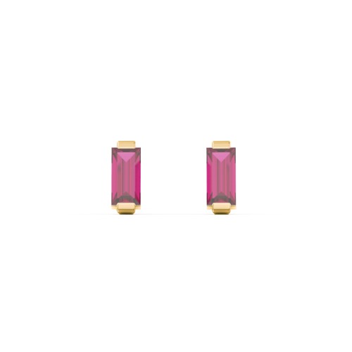 Classic Baguette Cut Stud Earrings – 9kt Yellow Gold with Ruby