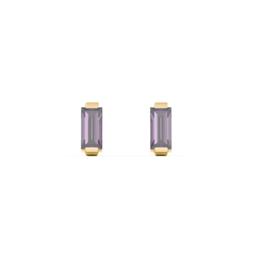 Classic Baguette Cut Stud Earrings – 9kt Yellow Gold with Alexandrite
