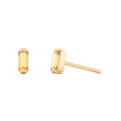 Classic Baguette Cut Stud Earrings – 9kt Yellow Gold with Citrine