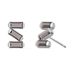Baguette Scatter Stud Earrings in 925 Sterling Silver with Smokey Quartz