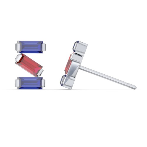 Baguette Scatter Stud Earrings – Sterling Silver with Blue Sapphire and Garnet