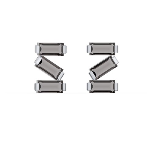 Baguette Scatter Stud Earrings – Sterling Silver with Smokey Quartz