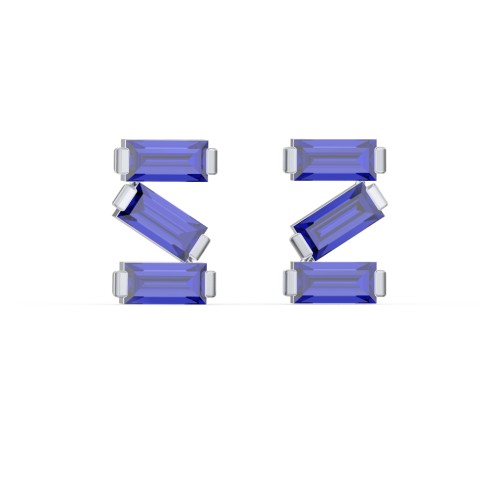 Baguette Scatter Stud Earrings – Sterling Silver with Blue Sapphire