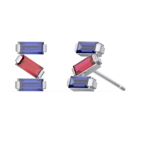 Baguette Scatter Stud Earrings – Sterling Silver with Blue Sapphire and Garnet