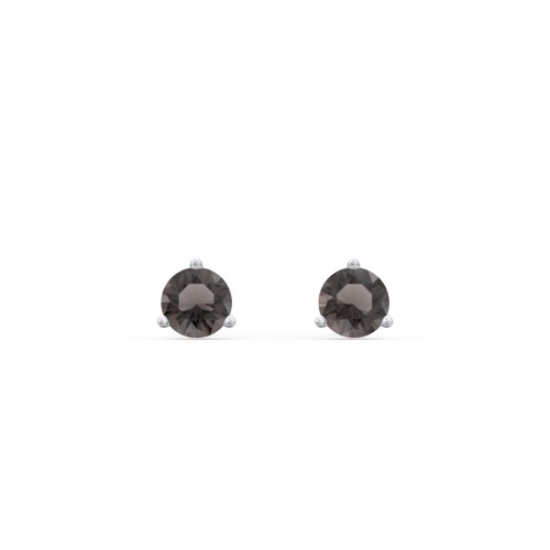 Classic 3 Prong Birthstone Stud Earrings – Sterling Silver with Smokey Quartz